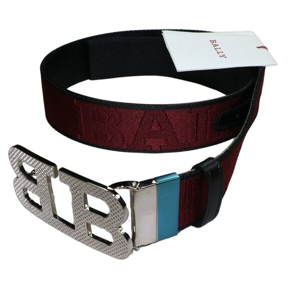 Bally Oversize Mirrored Metal Logo Buckle Reversible Men's Belt NWT Heritage Red - Picture 1 of 1